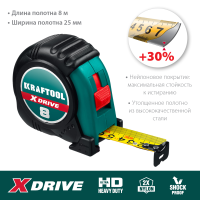 Рулетка 8м*25 мм KRAFTOOL X-Drive, 34122-08