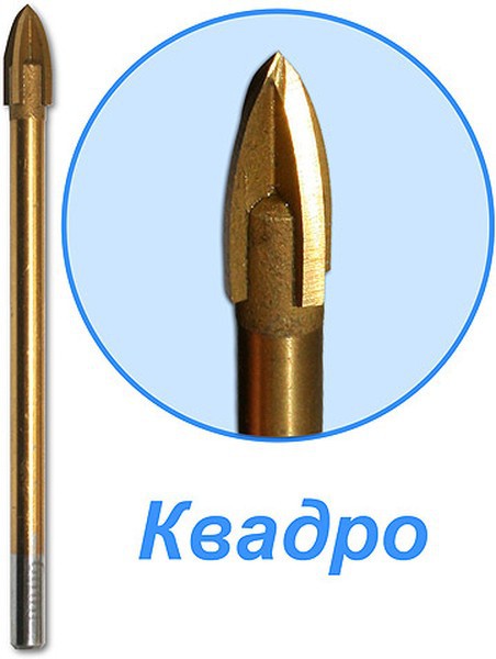 Сверло по кафелю/стеклу 5мм квадро, 6-гр. хвостовик Denzel 728033