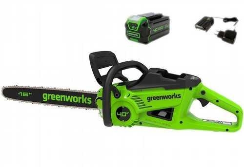 Пила цепная аккум. Greenworks GD40CS20XK4 40V, 40см, 2000Вт, бесщеточная, c 1*АКБ 4 Ач и ЗУ 2008807U