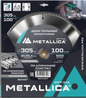 Диск пильный 305х30/25,4 мм, 100 зубов, Т=3,0 мм по алюминию, пластику METALLICA Optima