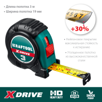 Рулетка 3м*19 мм KRAFTOOL  X-Drive, 34122-03-19