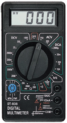 Мультиметр FIT DT832 0,1 мВ-1000 В; 0,1 В-750 В; 1 мкА-10 А; 0,1 Ом-2 МОм 80615