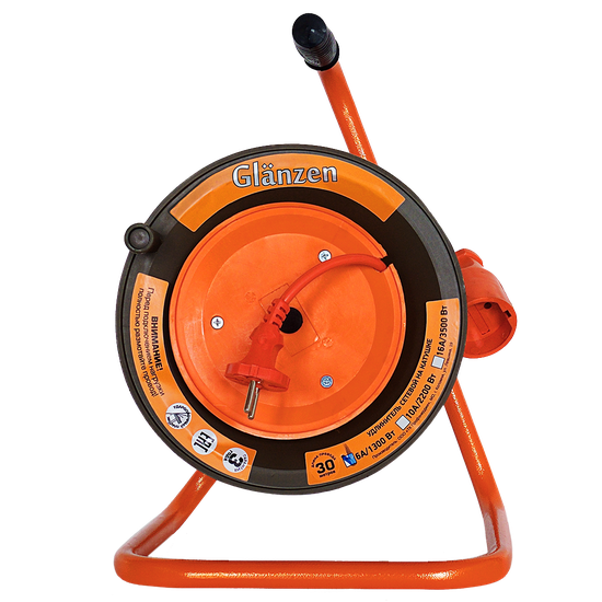 Удлинитель 30м Сварочный на катушке с выносной розеткой GLANZEN ПВС 2х2,5  арт. EB-30-010