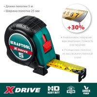 Рулетка 5м*25 мм KRAFTOOL X-Drive, 34122-05-25