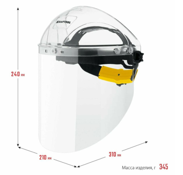 Маска защитная KRAFTOOL SPECTRA, удлинённый экран 220*385мм, поликарбонат 2мм, храповик, 110811