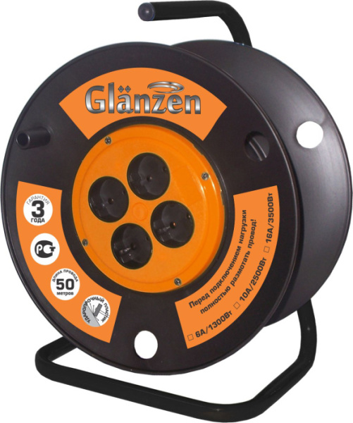 Удлинитель 50м GLANZEN 4 гн. ПВС 2х2,5 арт. EB-50-008