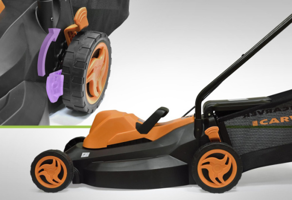 Газонокосилка электрическая CARVER LME-1437 (1400 Вт, ширина 37 см., рег.высоты, травосборник 35 л)