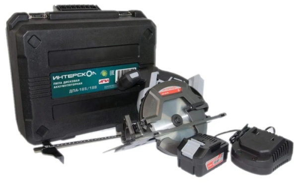 Дисковая пила аккум. ИНТЕРСКОЛ ДПА-165/18В бесщеточная Li-ion АПИ (кейс, 1 аккум. 4Ач, ЗУ)
