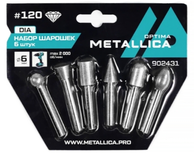 Набор шарошек алмазных METALLICA Optima #120, L=60 мм, 6 шт, по плитке, камню, бетону