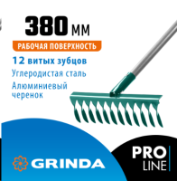 Грабли GRINDA PR-12T ALU 380*95*1500мм 12 зубцов, углеродистая сталь, ал.черенок