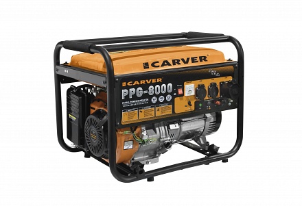 Генератор 6,0/6,5квт CARVER PPG- 8000R (LT-190F, 6,0/6,5кВт, 220В, бак 25л,эл.ст,ATS-порт, кол/рук. 