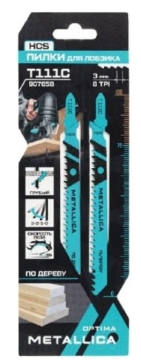 Пилки T111C, 100/75мм шаг 3мм, HCS грубый рез, по дереву 2шт METALLICA Optima