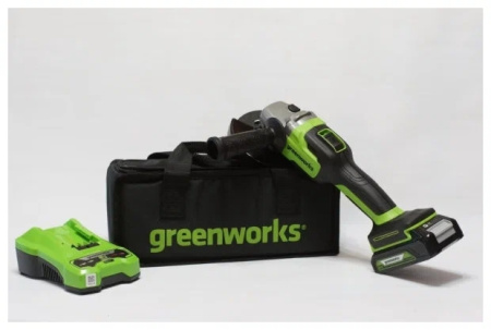 УШМ аккумуляторная Greenworks Арт 3200207UA 24V бесщеточная c 1хАКБ 2 Ач и ЗУ в с